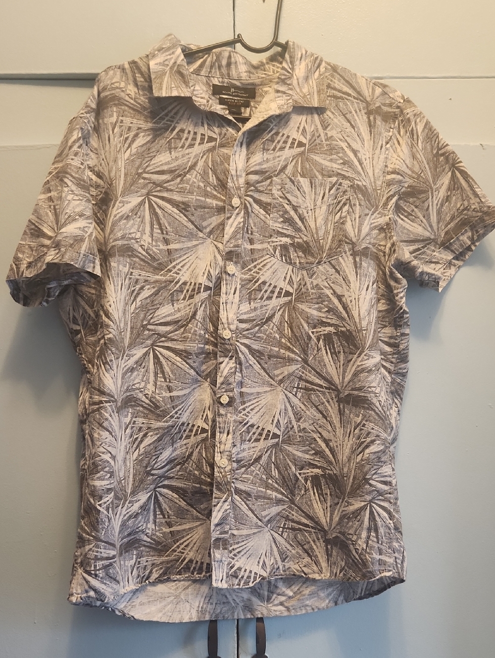 Marc Anthony Short-Sleeve Palm Print Button-Up Shirt - Gray & White